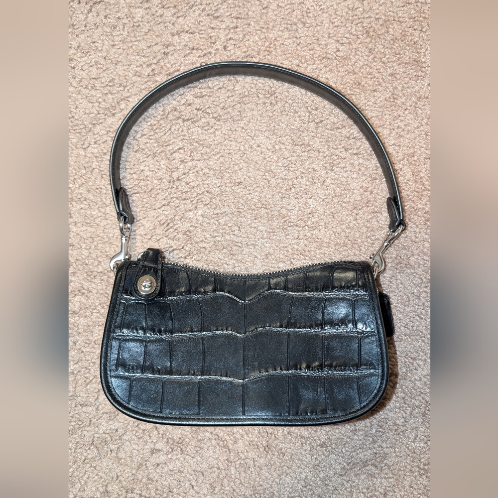 Black Croc-Embossed Coach Swinger 20 Shoulder Bag - Picture 2 of 11